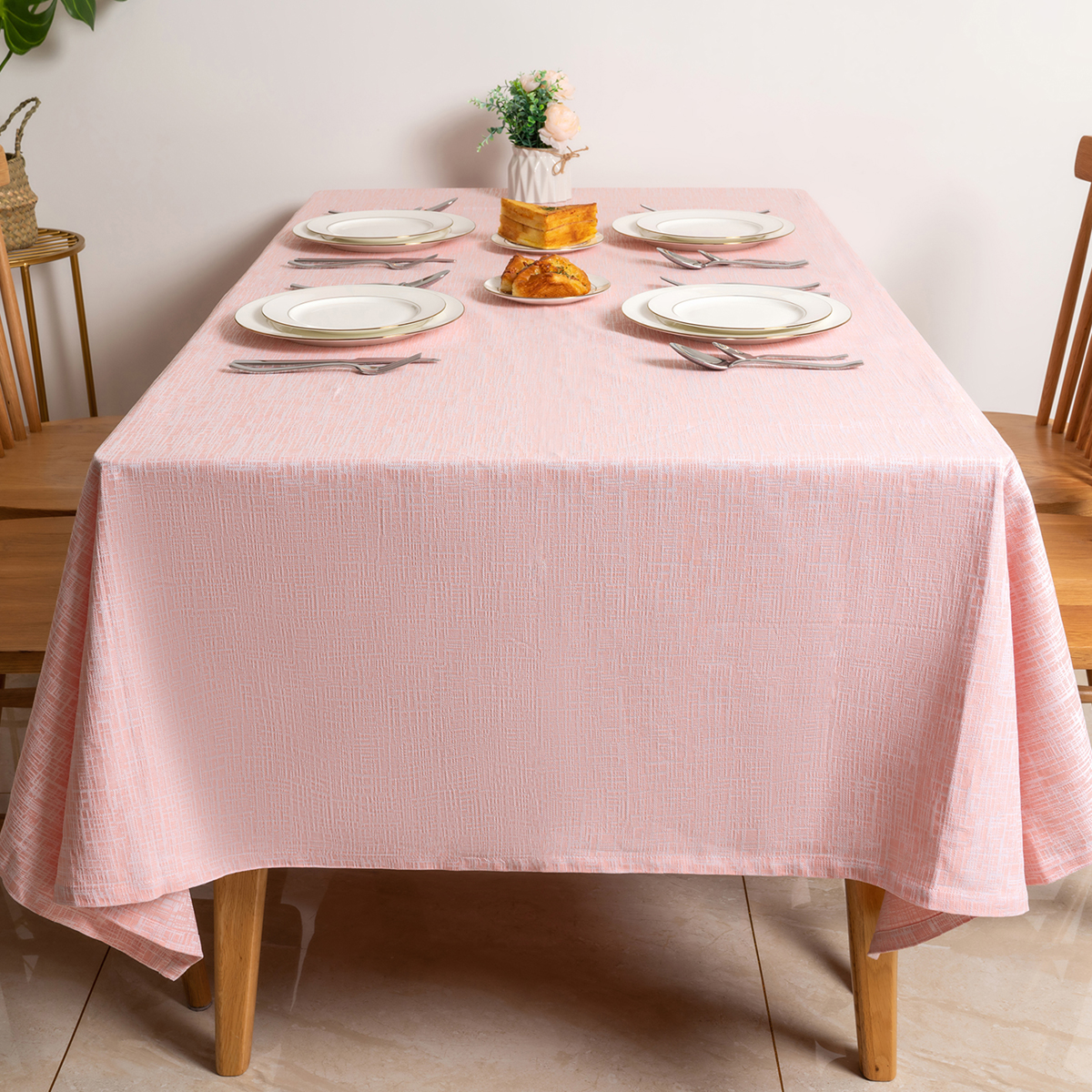 100% Cotton Pink Yarn Dyed Imitation Bamboo Yarn Tablecloth
